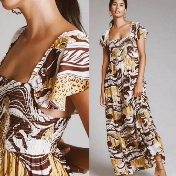 Anthropologie Dresses & Skirts - [ Anthropologie Wild Bohemian Jaguar Panther Animal Print Smock Ruffled Dress ]